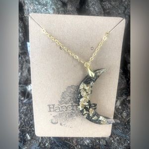 Moon Black and gold necklace pendant necklace